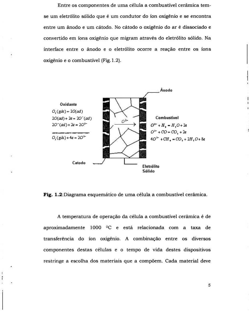 Na interface entre o ânodo e o eletrólito ocorre a reação entre os íons oxigênio e o combustível (Fig. 1.2).