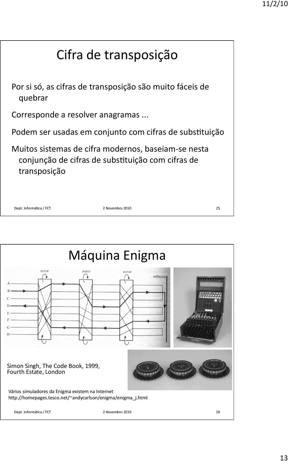 subshtuição com cifras de transposição Dept.