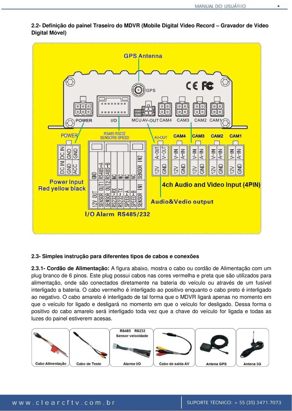 Este plug possui cabos nas cores vermelha e preta que são utilizados para alimentação, onde são conectados diretamente na bateria do veículo ou através de um fusível interligado a bateria.