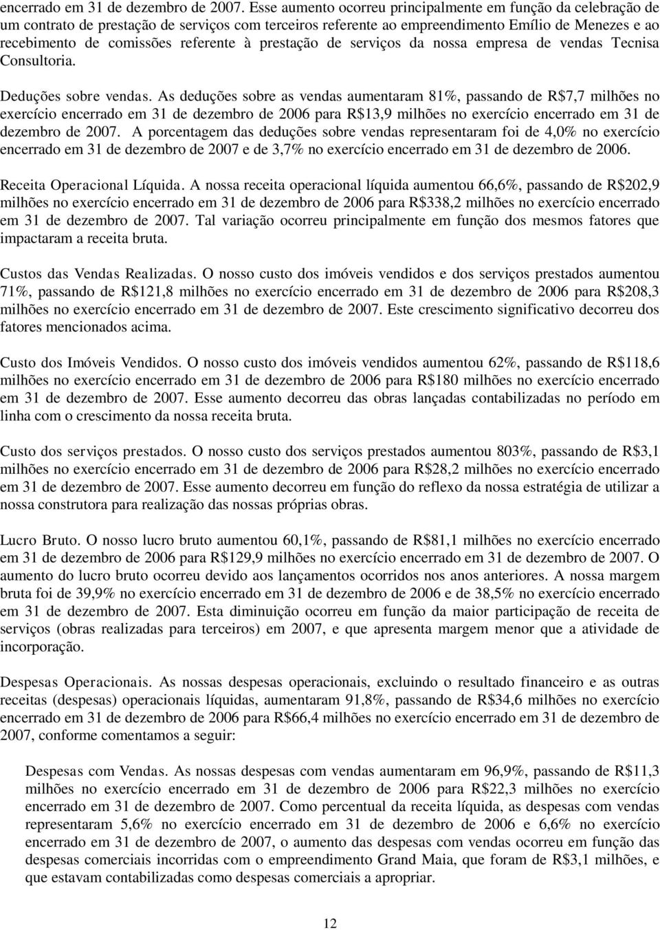 à prestação de serviços da nossa empresa de vendas Tecnisa Consultoria. Deduções sobre vendas.