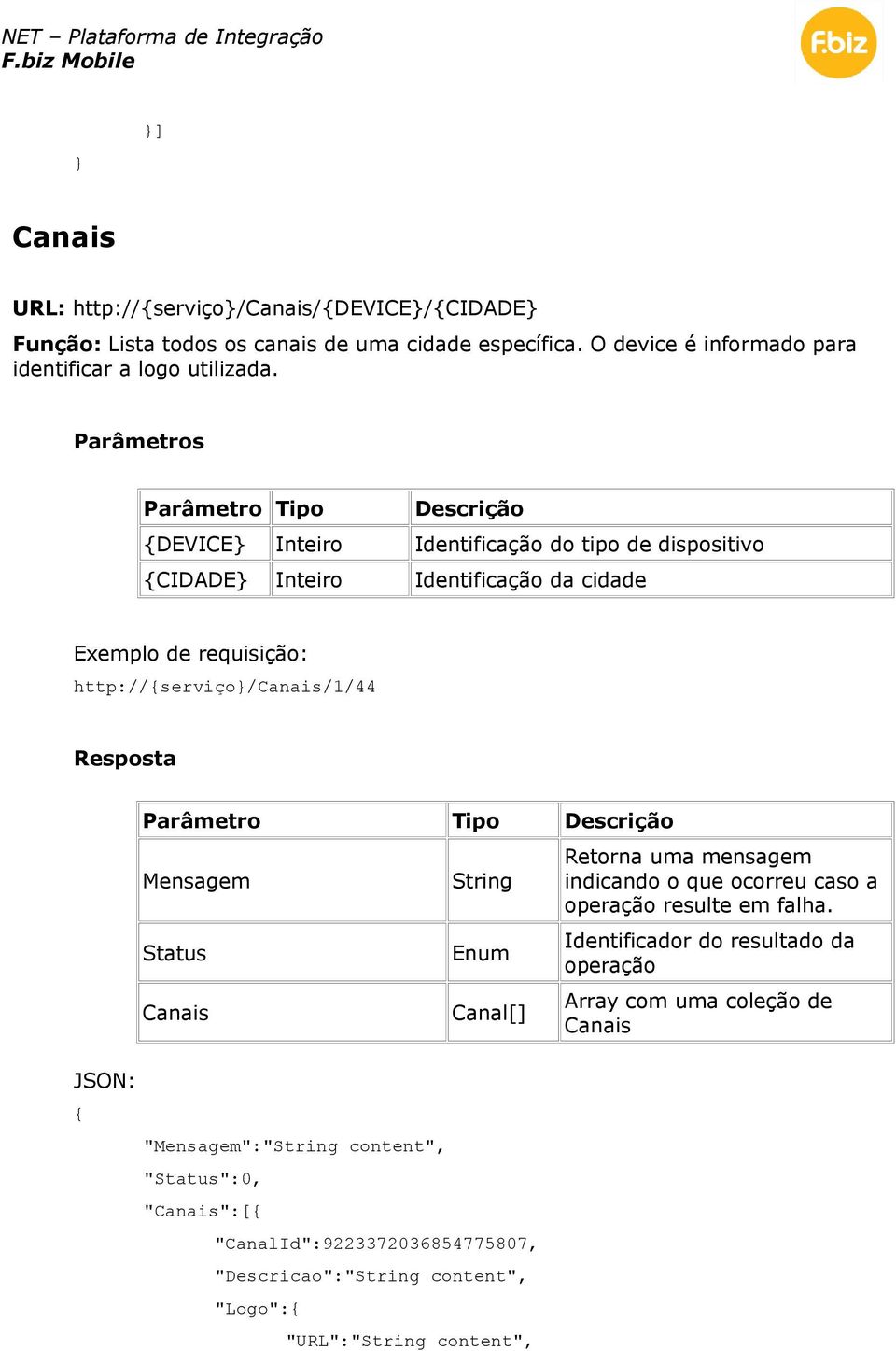 DEVICE Inteiro Identificação do tipo de dispositivo CIDADE Inteiro Identificação da cidade