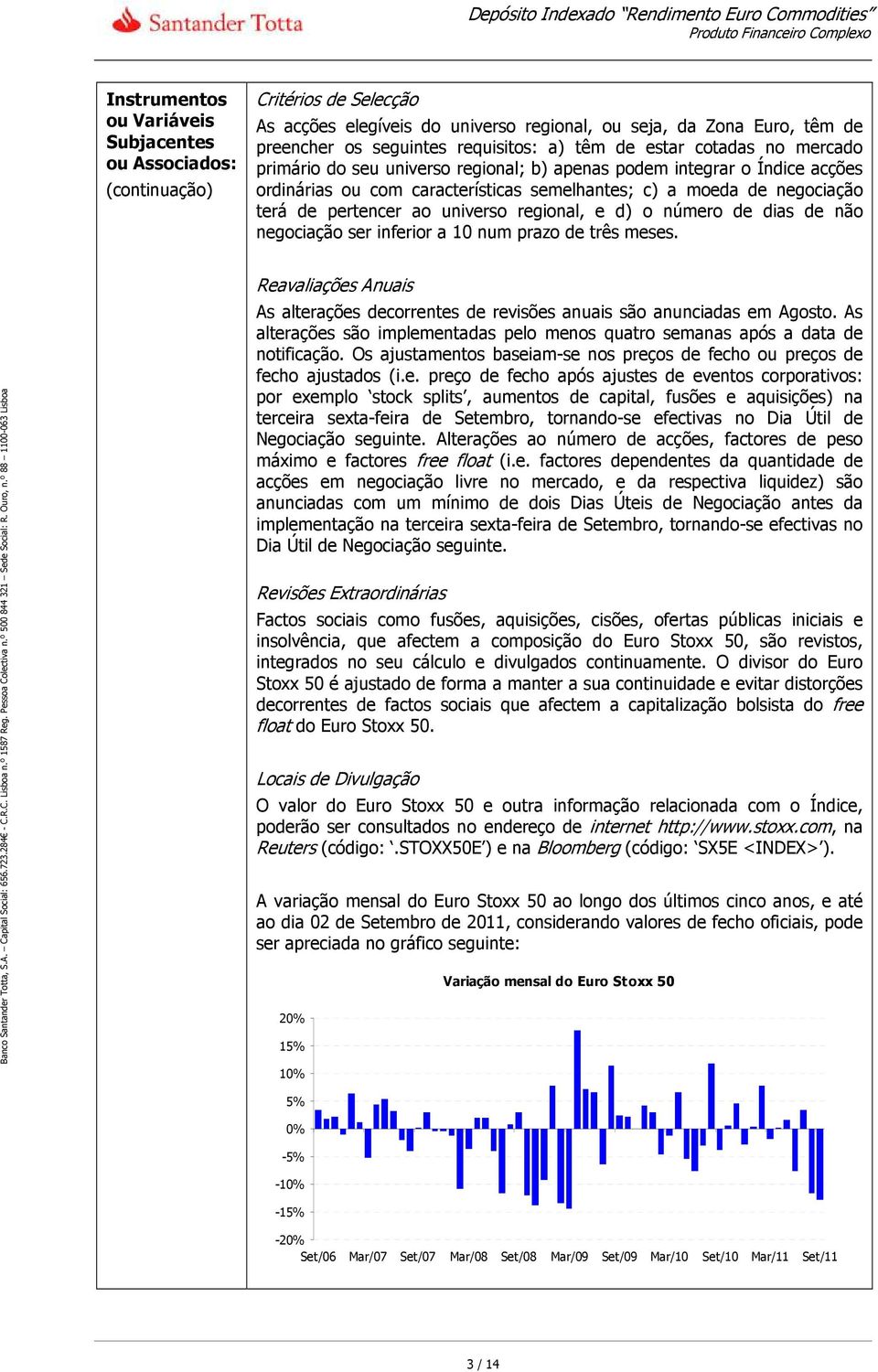 regional, e d) o número de dias de não negociação ser inferior a 10 num prazo de três meses. Reavaliações Anuais As alterações decorrentes de revisões anuais são anunciadas em Agosto.