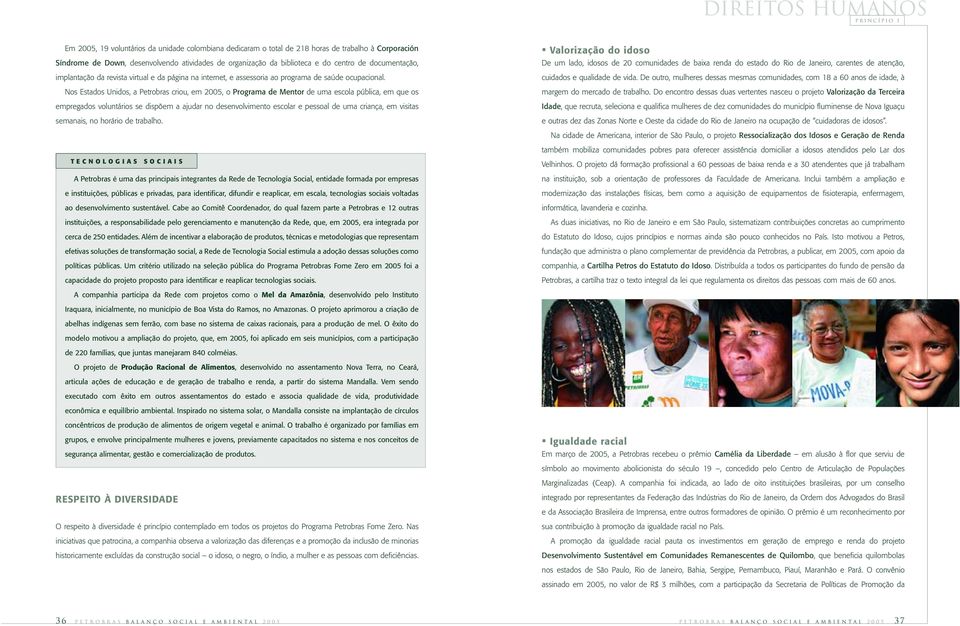 Nos Estados Unidos, a Petrobras criou, em 2005, o Programa de Mentor de uma escola pública, em que os empregados voluntários se dispõem a ajudar no desenvolvimento escolar e pessoal de uma criança,