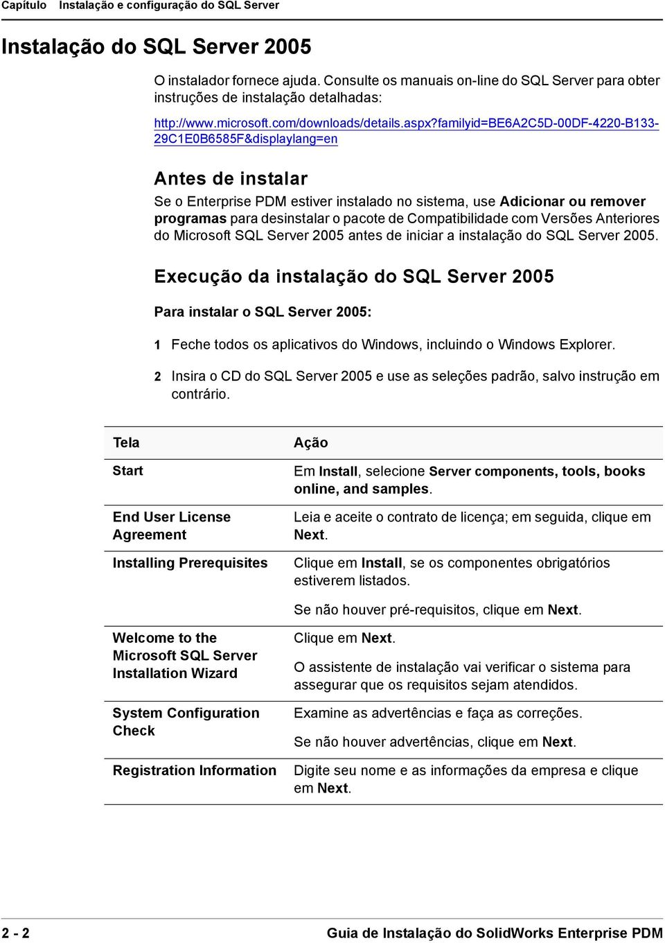 familyid=be6a2c5d-00df-4220-b133-29c1e0b6585f&displaylang=en Antes de instalar Se o Enterprise PDM estiver instalado no sistema, use Adicionar ou remover programas para desinstalar o pacote de