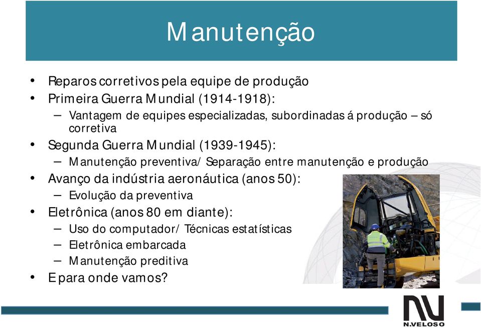 Separação entre manutenção e produção Avanço da indústria aeronáutica (anos 50): Evolução da preventiva Eletrônica
