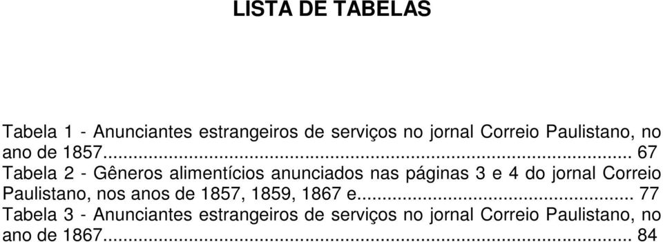 .. 67 Tabela 2 - Gêneros alimentícios anunciados nas páginas 3 e 4 do jornal Correio