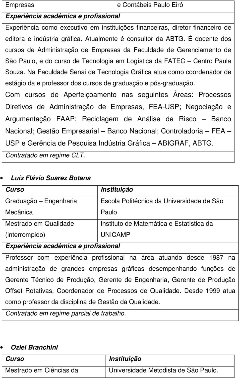 Na Faculdade Senai de Tecnologia Gráfica atua como coordenador de estágio da e professor dos cursos de graduação e pós-graduação.