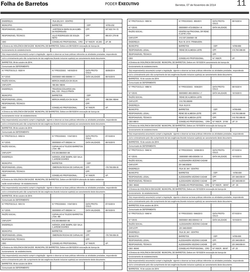 238/0001-58 08/10/2014 CBO CONSELHO PROFISSIONAL: CRO N.º INSCR. 45.