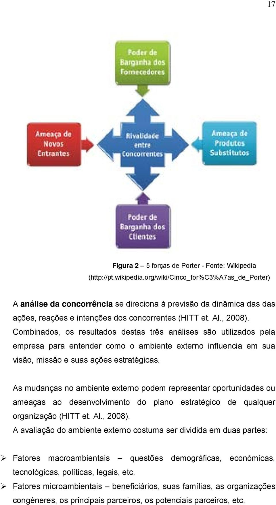 Combinados, os resultados destas três análises são utilizados pela empresa para entender como o ambiente externo influencia em sua visão, missão e suas ações estratégicas.