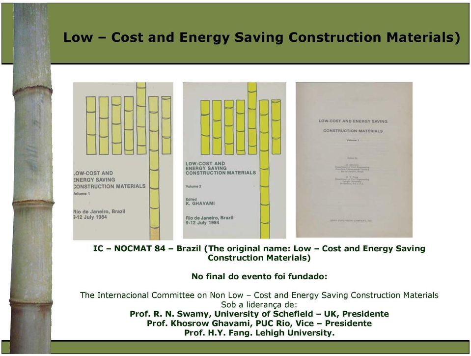 Low Cost and Energy Saving Construction Materials Sob a liderança de: Prof. R. N.