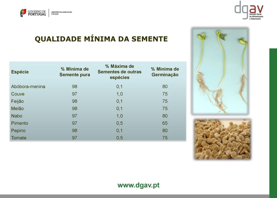 Abóbora-menina 98 0,1 80 Couve 97 1,0 75 Feijão 98 0,1 75 Melão