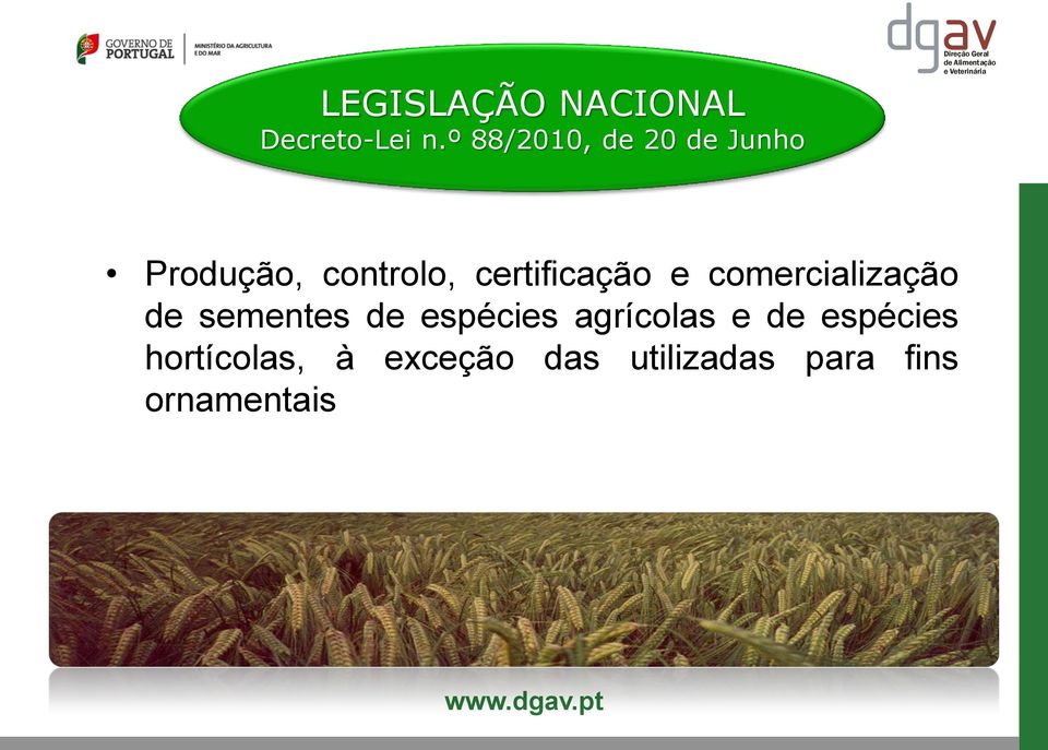 controlo, certificação e comercialização de sementes de