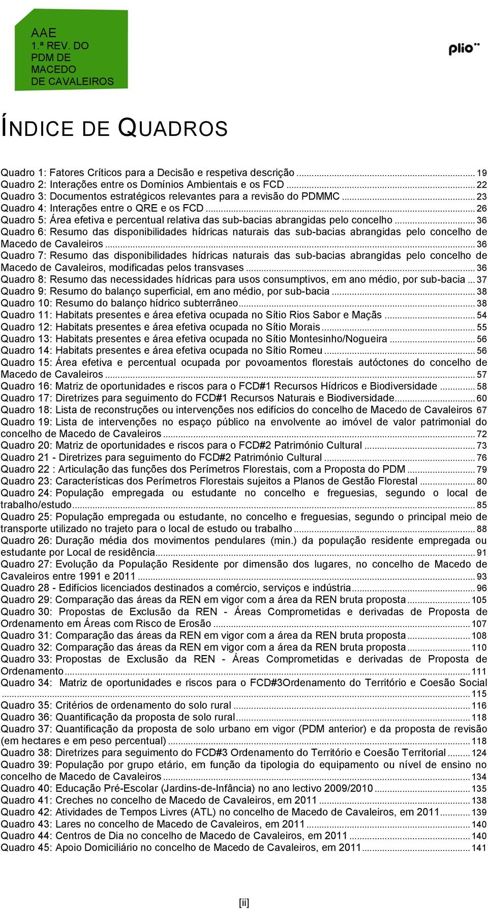 .. 26 Quadro 5: Área efetiva e percentual relativa das sub-bacias abrangidas pelo concelho.