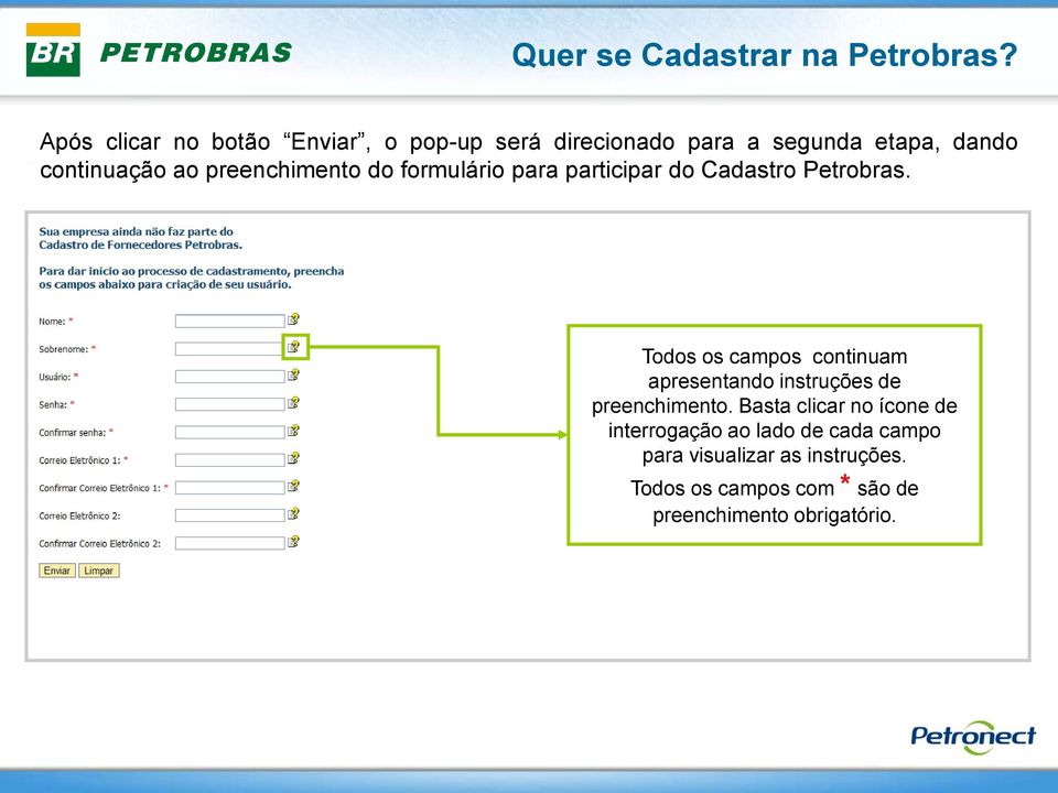 Todos os campos continuam apresentando instruções de preenchimento.