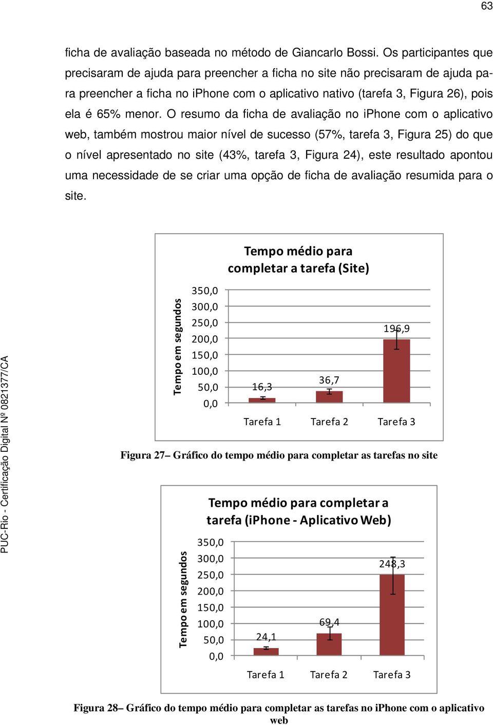 O resumo da ficha de avaliação no iphone com o aplicativo web, também mostrou maior nível de sucesso (57%, tarefa 3, Figura 25) do que o nível apresentado no site (43%, tarefa 3, Figura 24), este