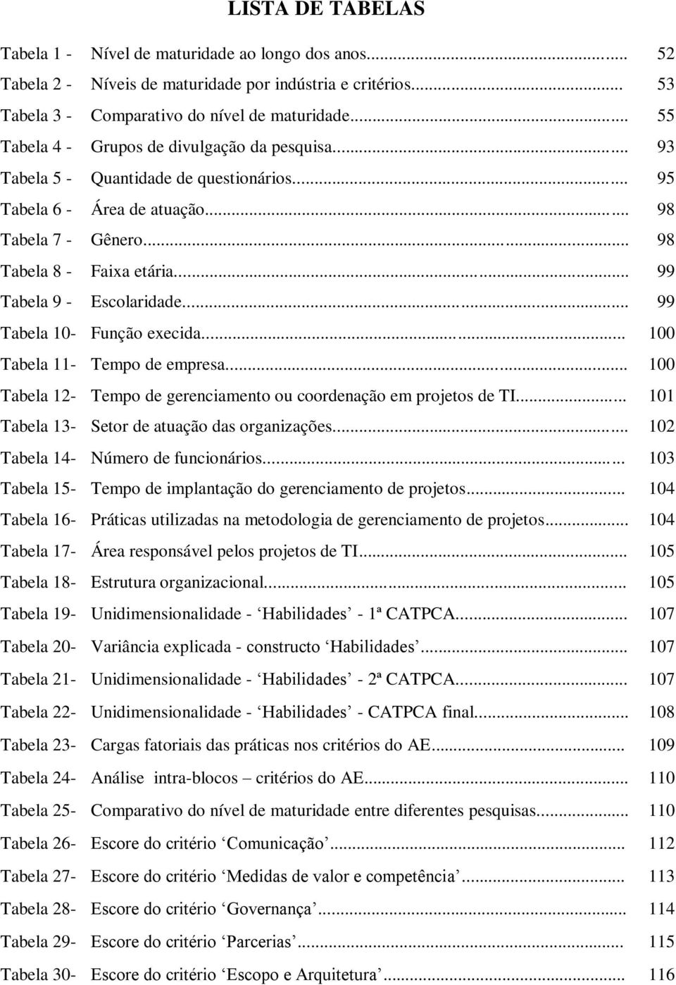 .. 99 Tabela 9 - Escolaridade... 99 Tabela 10- Função execida... 100 Tabela 11- Tempo de empresa... 100 Tabela 12- Tempo de gerenciamento ou coordenação em projetos de TI.