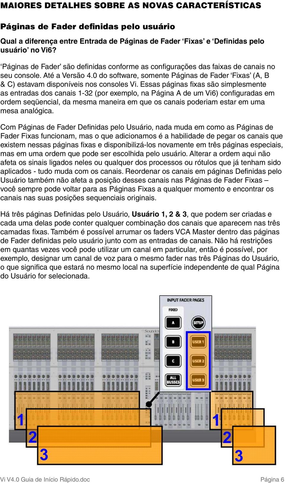 0 do software, somente Páginas de Fader Fixas (A, B & C) estavam disponíveis nos consoles Vi.