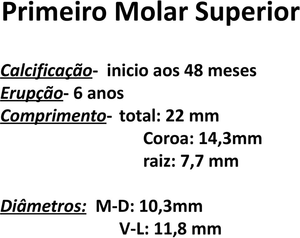 total: 22 mm Coroa: 14,3mm raiz: