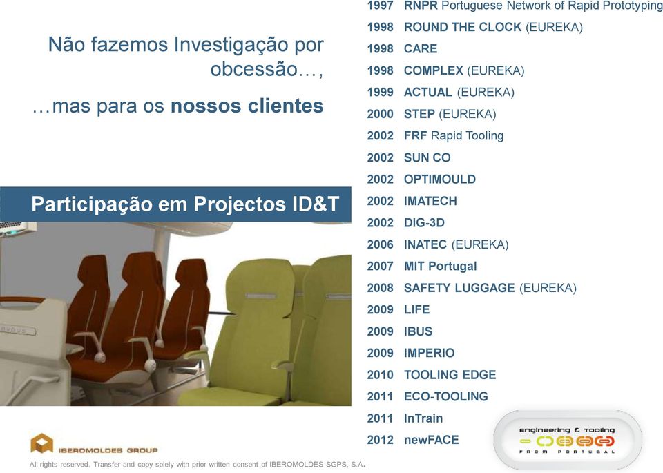 STEP (EUREKA) 2002 FRF Rapid Tooling 2002 SUN CO 2002 OPTIMOULD 2002 IMATECH 2002 DIG-3D 2006 INATEC (EUREKA) 2007 MIT