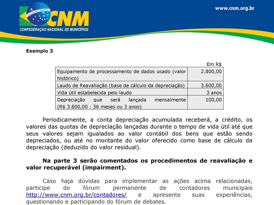 600,00 : 36 meses ou 3 anos) 3 anos 100,00 Periodicamente, a conta depreciação acumulada receberá, a crédito, os valores das quotas de depreciação lançadas durante o tempo de vida útil até que seus