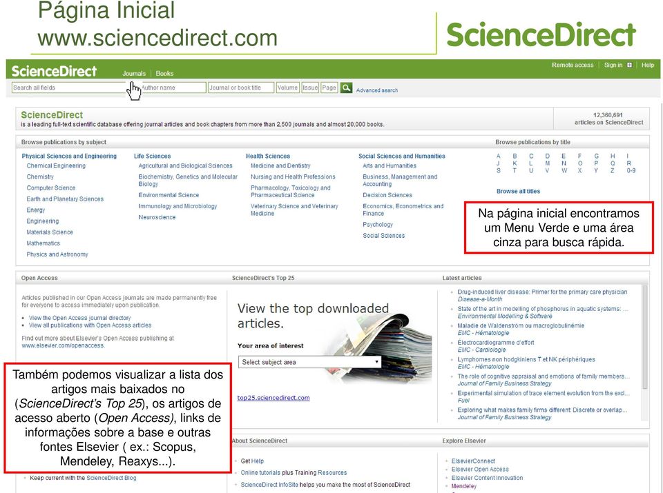 Também podemos visualizar a lista dos artigos mais baixados no (ScienceDirect s Top