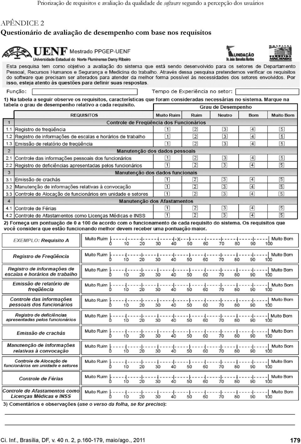 dos usuários APÊNDICE 2 Questionário de