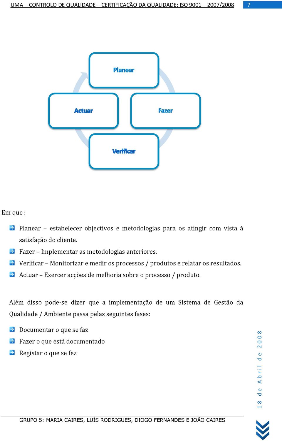 Verificar Monitorizar e medir os processos / produtos e relatar os resultados.