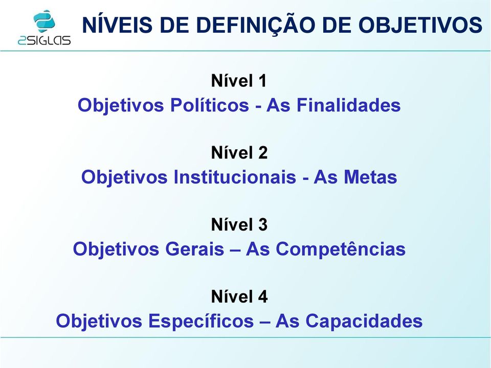 Institucionais - As Metas Nível 3 Objetivos Gerais