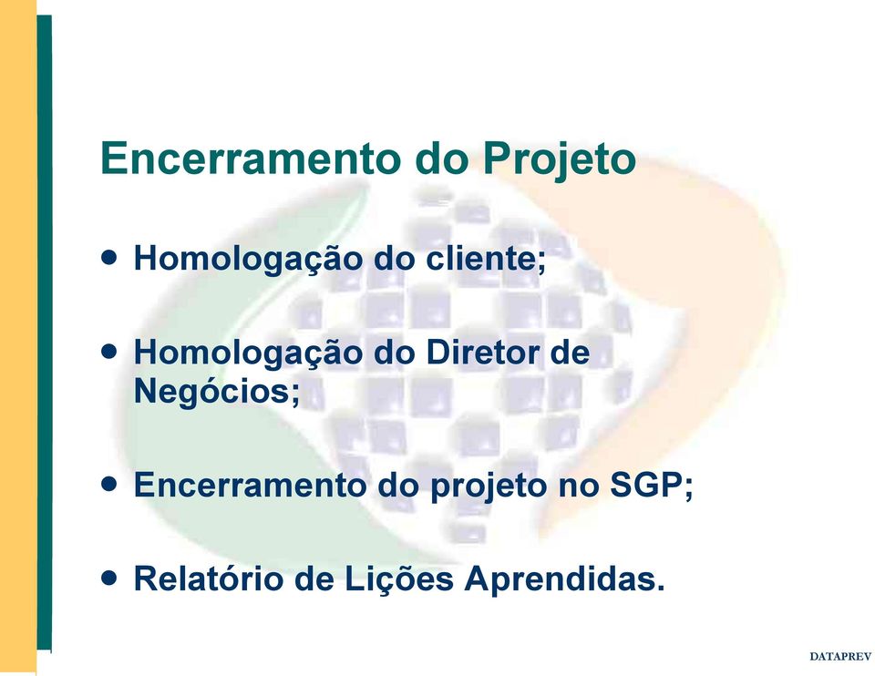 de Negócios; Encerramento do projeto