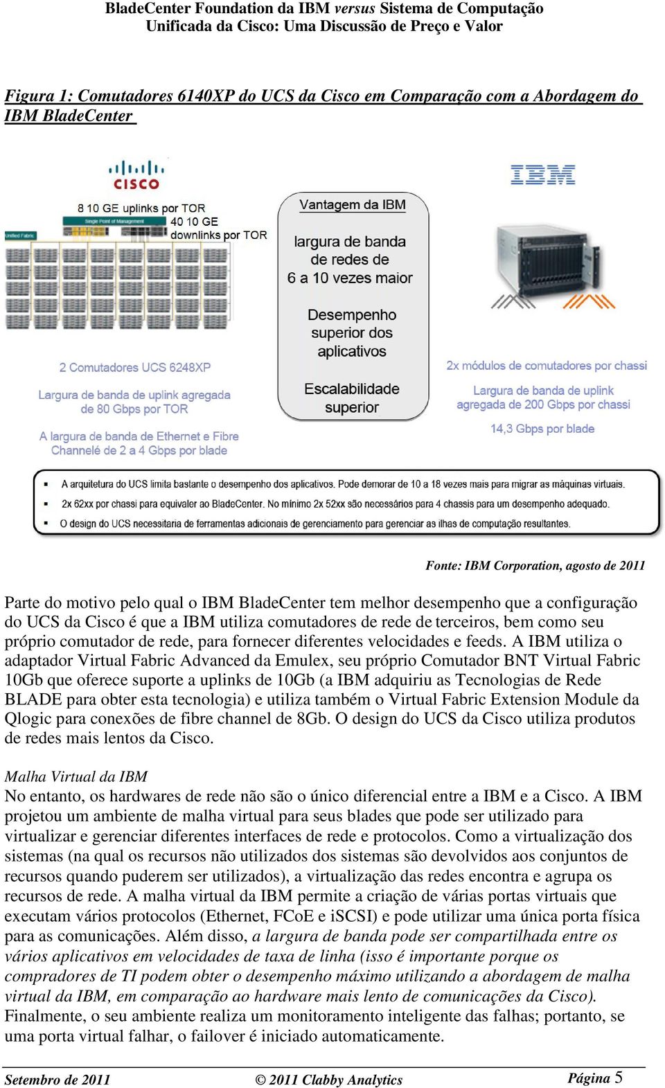 A IBM utiliza o adaptador Virtual Fabric Advanced da Emulex, seu próprio Comutador BNT Virtual Fabric 10Gb que oferece suporte a uplinks de 10Gb (a IBM adquiriu as Tecnologias de Rede BLADE para