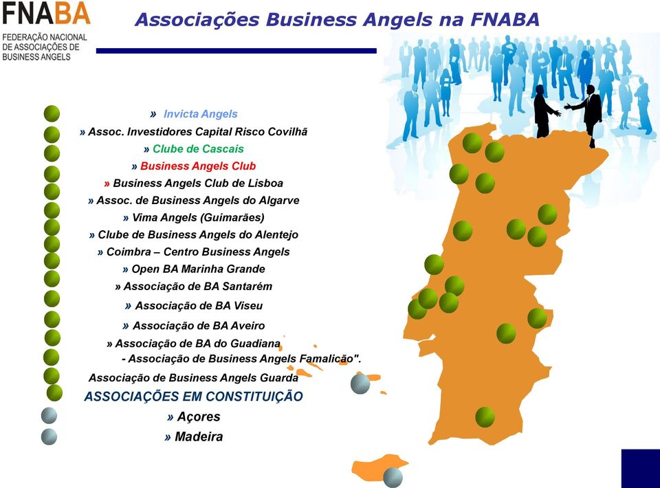 de Business Angels do Algarve» Vima Angels (Guimarães)» Clube de Business Angels do Alentejo» Coimbra Centro Business Angels» Open BA