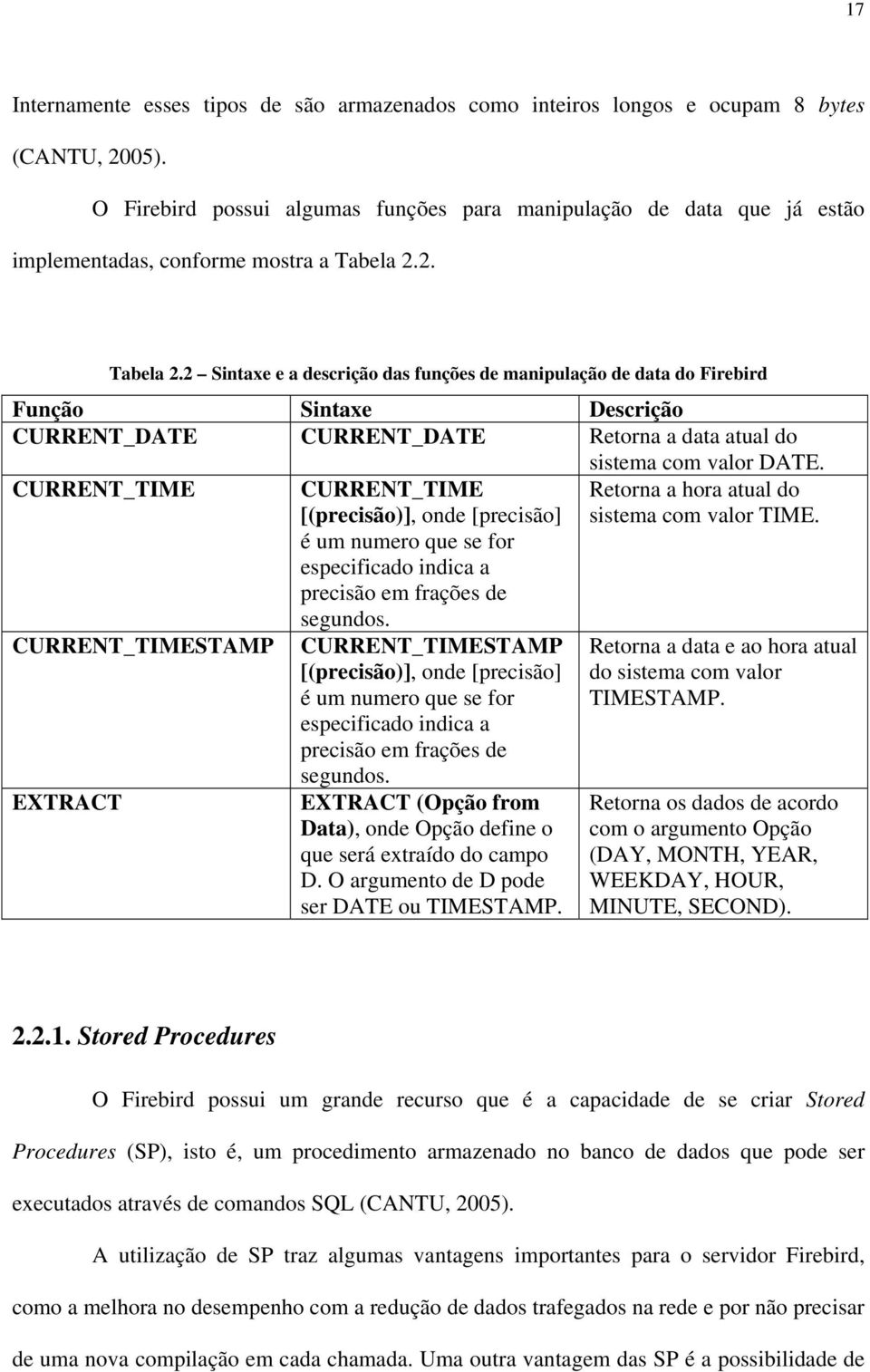 2. Tabela 2.2 Sintaxe e a descrição das funções de manipulação de data do Firebird Função Sintaxe Descrição CURRENT_DATE CURRENT_DATE Retorna a data atual do sistema com valor DATE.