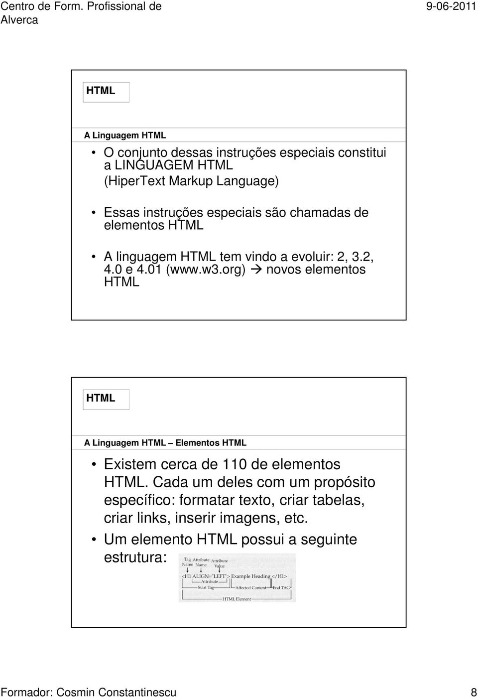 org) novos elementos A Linguagem Elementos Existem cerca de 110 de elementos.