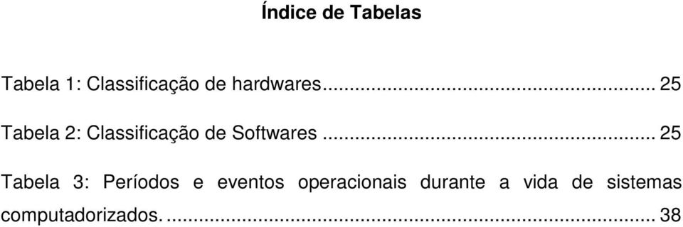 .. 25 Tabela 2: Classificação de Softwares.