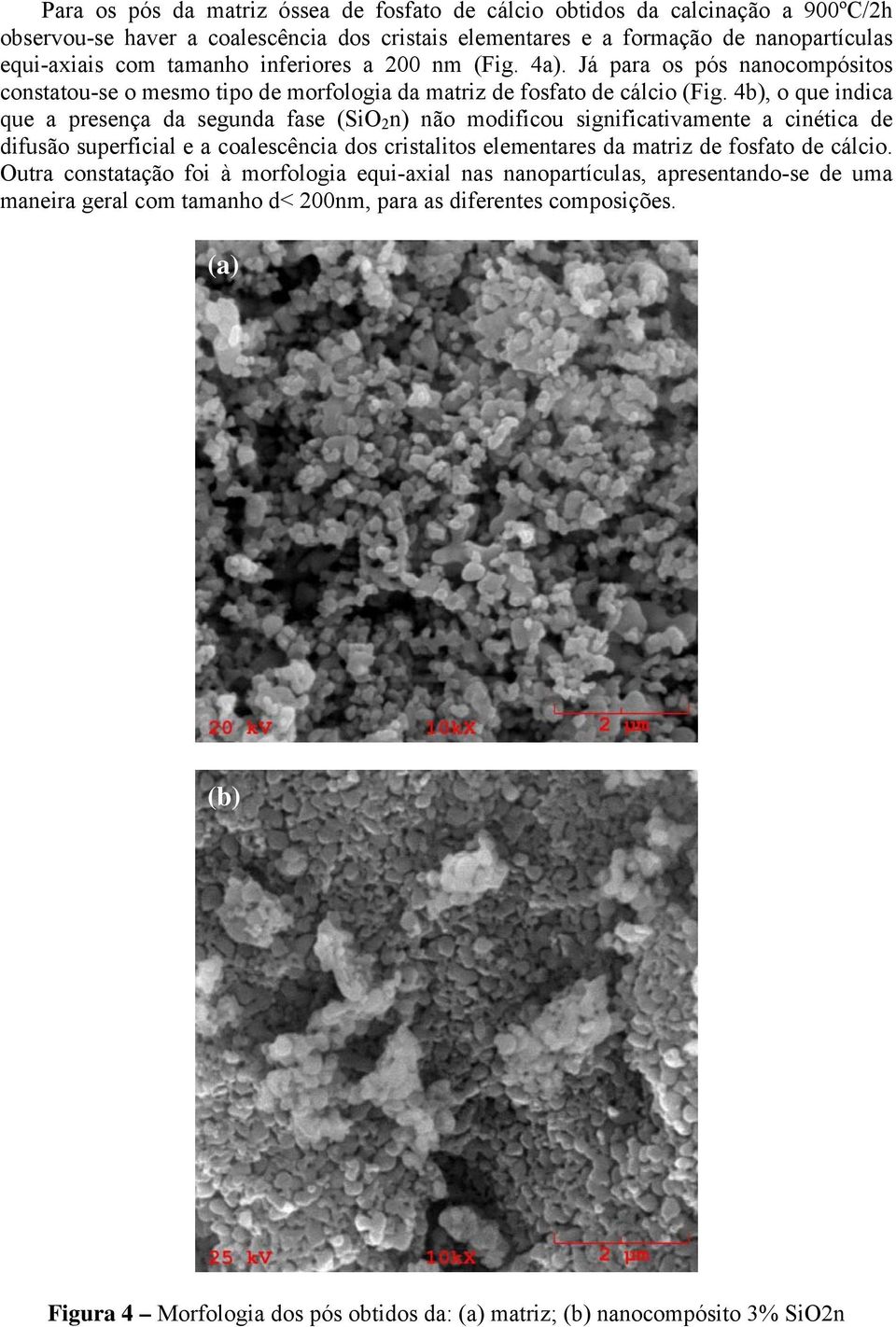 4b), o que indica que a presença da segunda fase (SiO 2 n) não modificou significativamente a cinética de difusão superficial e a coalescência dos cristalitos elementares da matriz de fosfato de