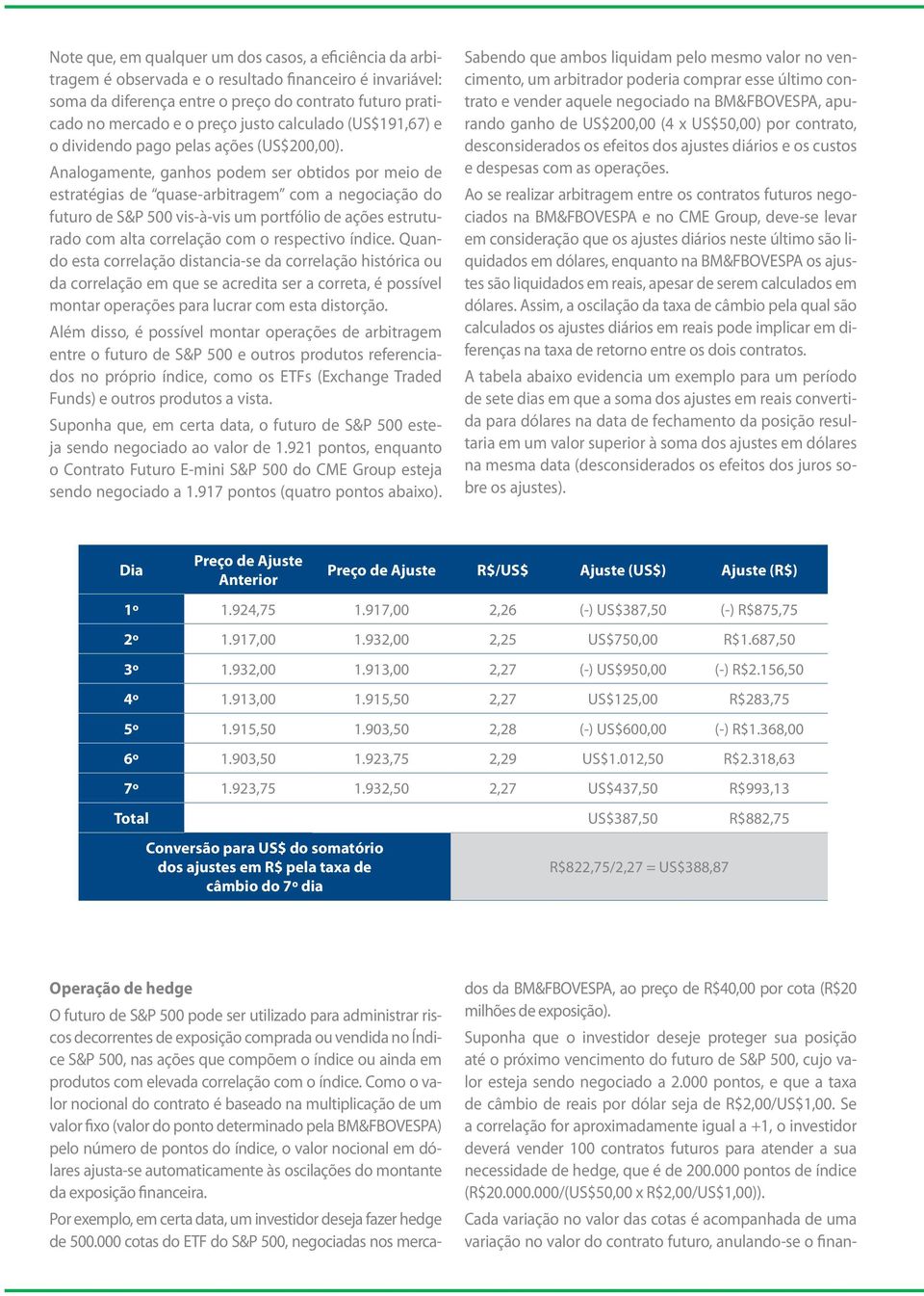 Analogamente, ganhos podem ser obtidos por meio de estratégias de quase-arbitragem com a negociação do futuro de S&P 500 vis-à-vis um portfólio de ações estruturado com alta correlação com o