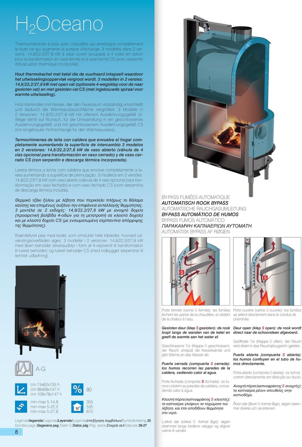 Hout thermokachel met ketel die de vuurhaard inkapselt waardoor het uitwisselingsoppervlak vergroot wordt.