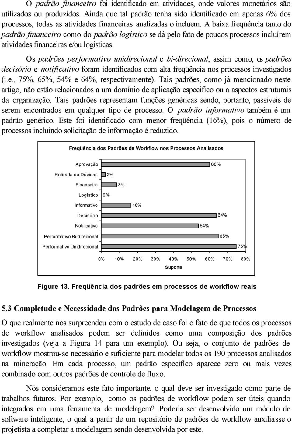 A baixa freqüência tanto do padrão financeiro como do padrão logístico se dá pelo fato de poucos processos incluírem atividades financeiras e/ou logísticas.