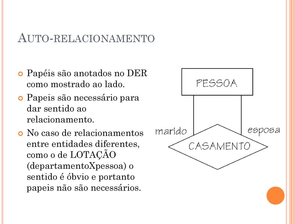 No caso de relacionamentos entre entidades diferentes, como o de