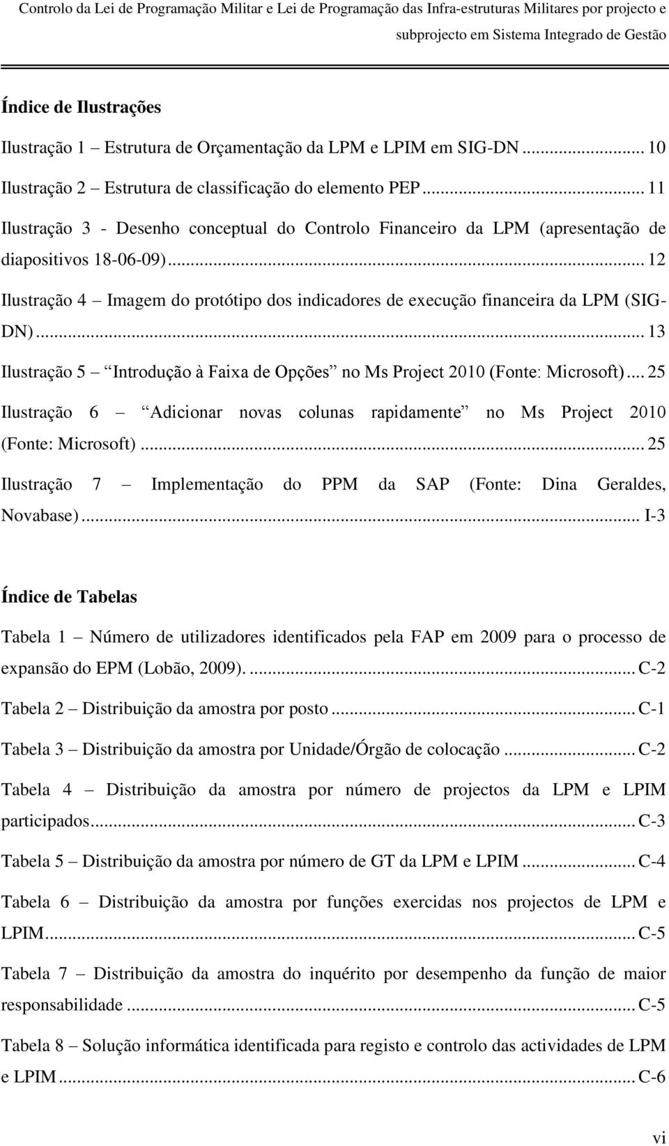 .. 12 Ilustração 4 Imagem do protótipo dos indicadores de execução financeira da LPM (SIG- DN)... 13 Ilustração 5 Introdução à Faixa de Opções no Ms Project 2010 (Fonte: Microsoft).