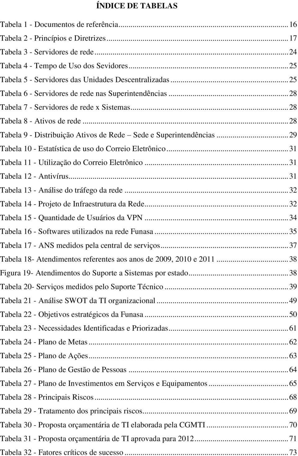 .. 28 Tabela 9 - Distribuição Ativos de Rede Sede e Superintendências... 29 Tabela 10 - Estatística de uso do Correio Eletrônico... 31 Tabela 11 - Utilização do Correio Eletrônico.