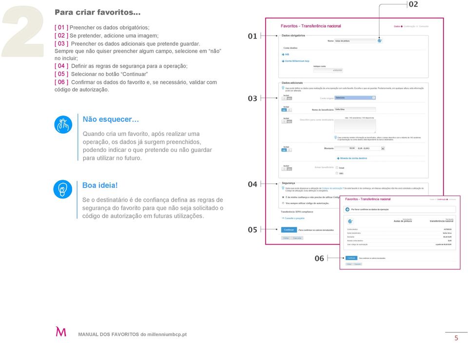 dados do favorito e, se necessário, validar com código de autorização.