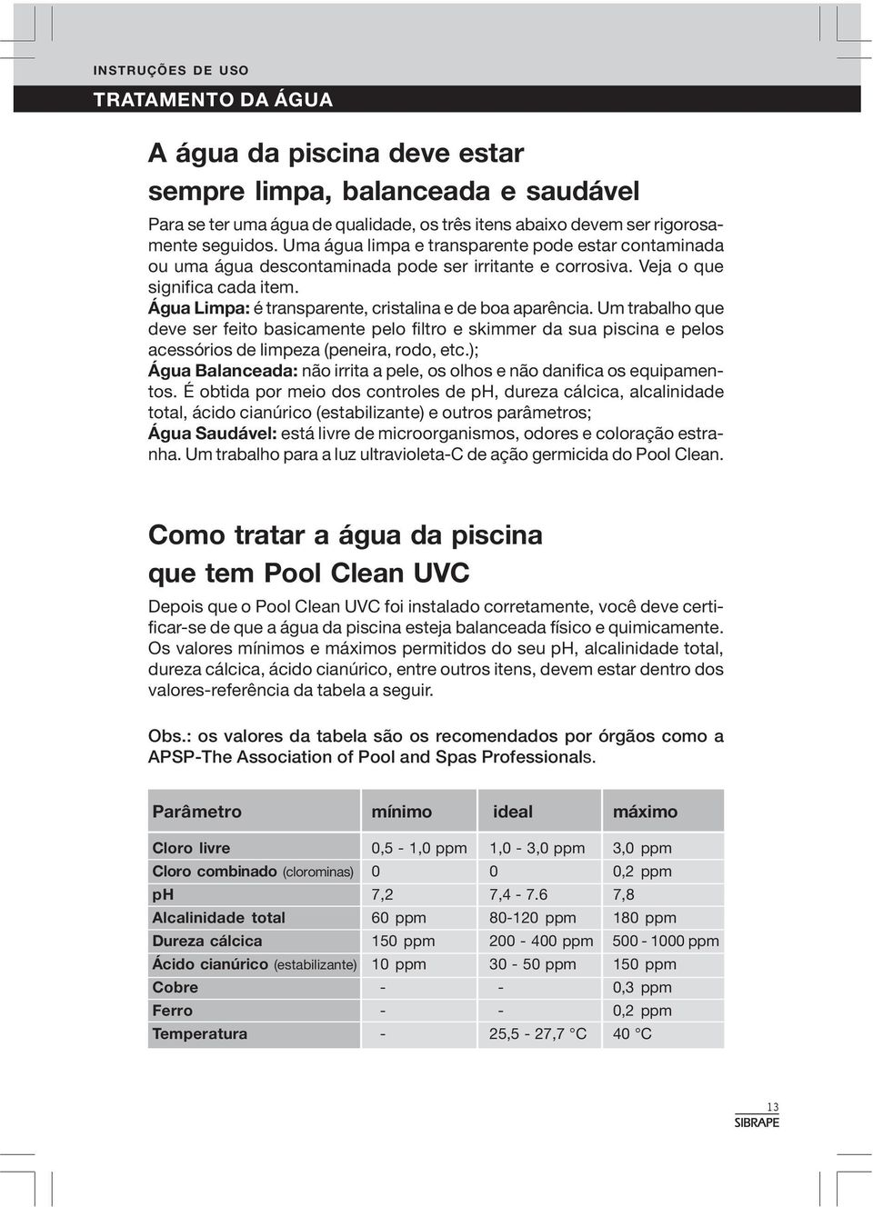 Água Limpa: é transparente, cristalina e de boa aparência. Um trabalho que deve ser feito basicamente pelo filtro e skimmer da sua piscina e pelos acessórios de limpeza (peneira, rodo, etc.