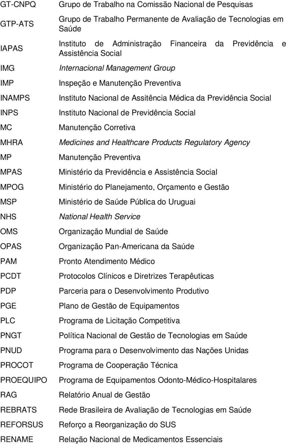 Manutenção Preventiva Instituto Nacional de Assitência Médica da Previdência Social Instituto Nacional de Previdência Social Manutenção Corretiva Medicines and Healthcare Products Regulatory Agency