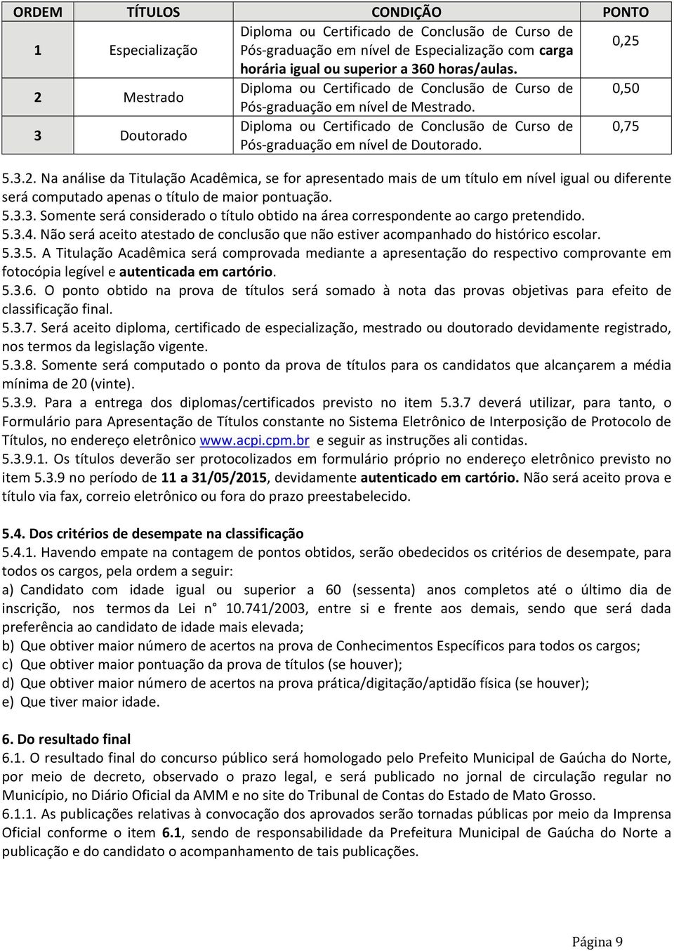 3 Doutorado Diploma ou Certificado de Conclusão de Curso de 0,75 Pós graduação em nível de Doutorado. 5.3.2.