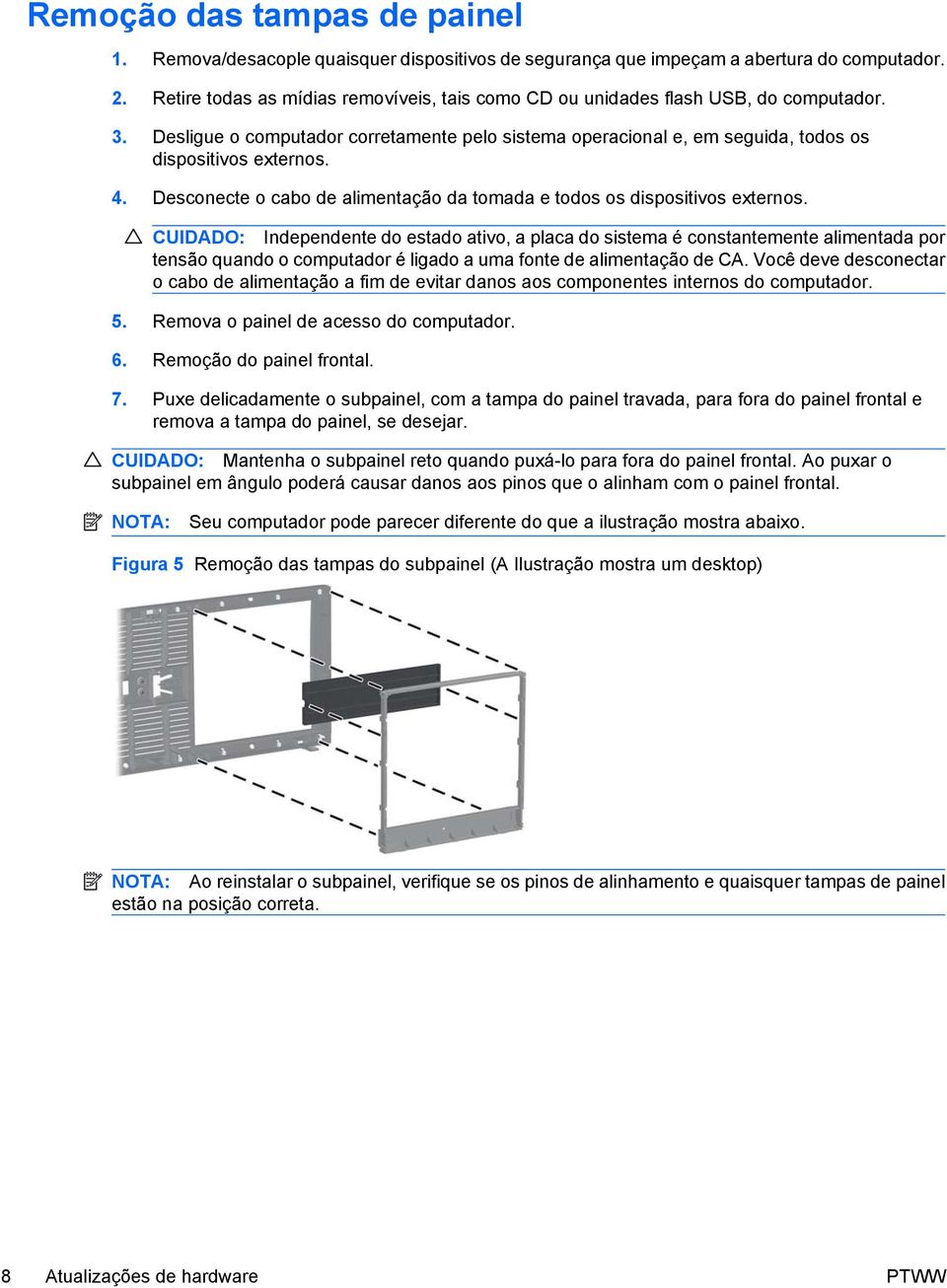 Desconecte o cabo de alimentação da tomada e todos os dispositivos externos.