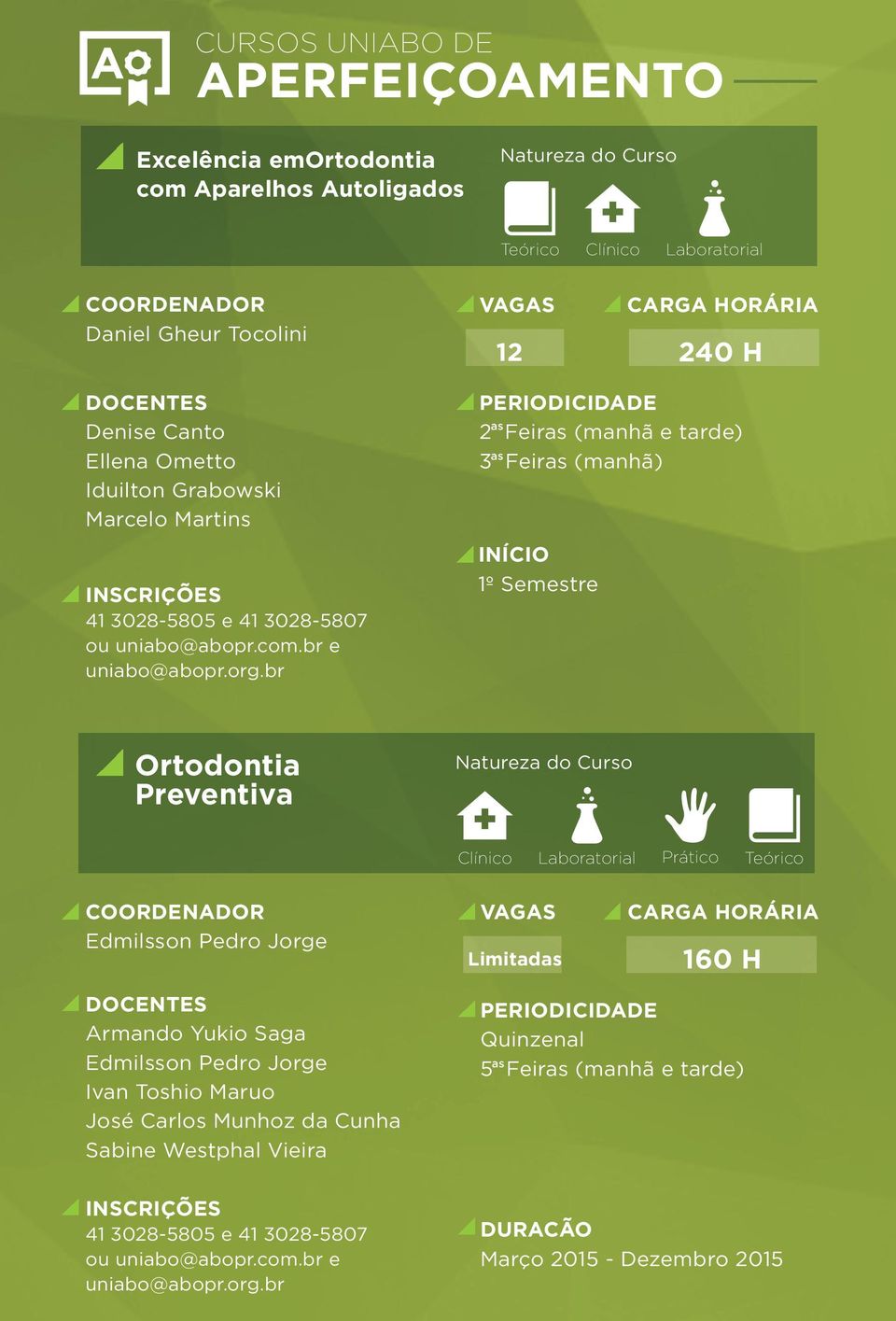 (manhã) Ortodontia Preventiva Clínico Laboratorial Prático Teórico COORDENADOR Edmilsson Pedro Jorge Limitad 160 H DOCENTES Armando Yukio Saga