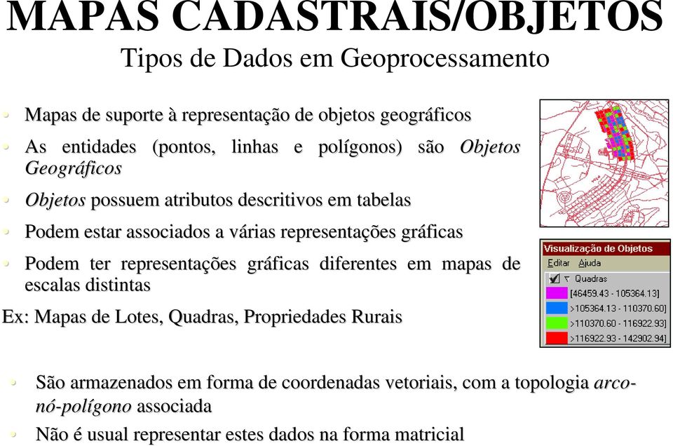 ções gráficas Podem ter representaçõ ções gráficas diferentes em mapas de escalas distintas Ex: Mapas de Lotes, Quadras, Propriedades Rurais