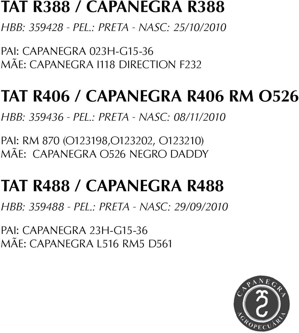 CAPANEGRA R406 RM O526 HBB: 359436 - PEL.