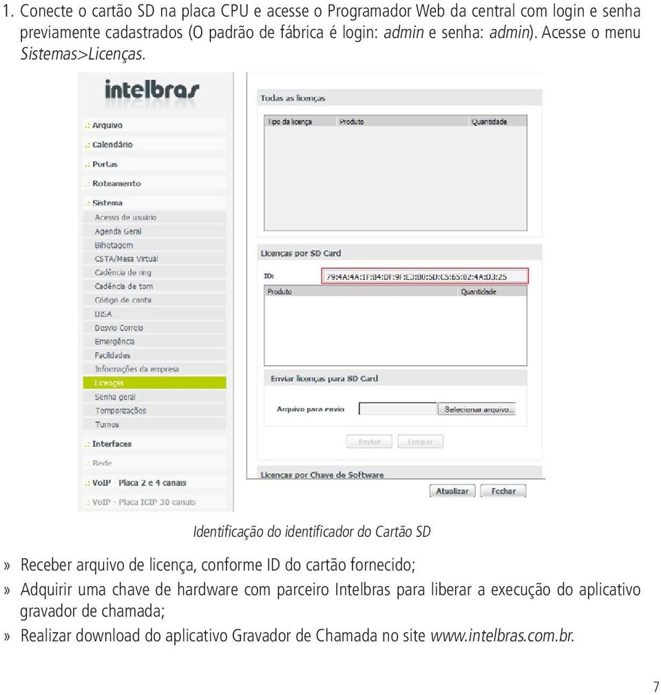 Identificação do identificador do Cartão SD Receber arquivo de licença, conforme ID do cartão fornecido; Adquirir uma chave